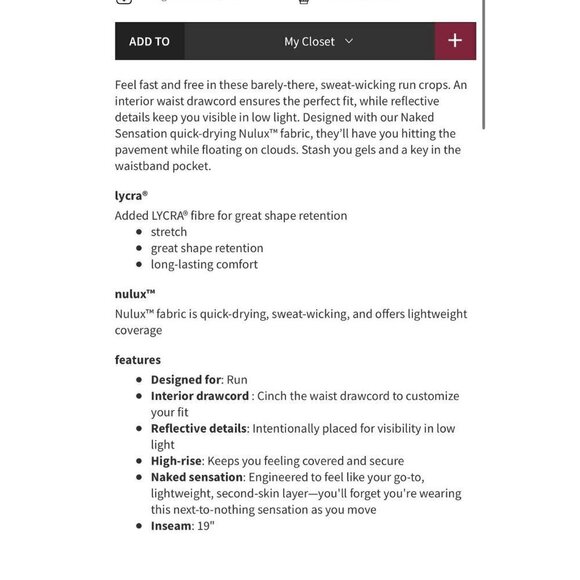 ❤️ Lululemon Fast & free crop 19” Size 4, black/white leaves prints G76 - Picture 2 of 9